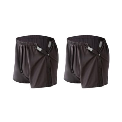 2-Pack Tear Away Post Surgery Boxers Briefs for Men, Full Open Stick-on Briefs, Disabled Adaptive Underwear, W29 Brown