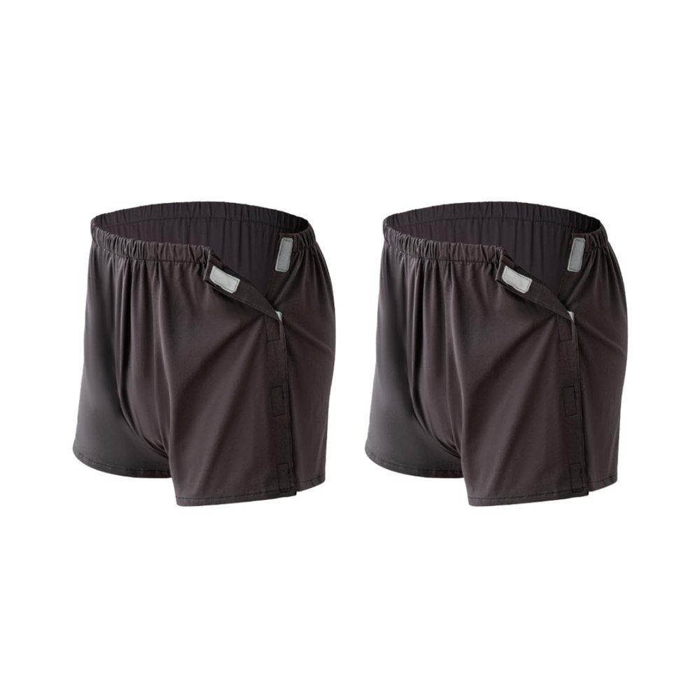 2-Pack Tear Away Post Surgery Boxers Briefs for Men, Full Open Stick-on Briefs, Disabled Adaptive Underwear, W29 Brown