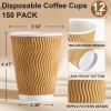 SIUQ Coffee Cups 12 oz 150 Pack, Insulated Ripple Wall Paper Coffee Cups 12 oz, Disposable Coffee Cups, Hot Beverage/Cold Drinking Cups for Office,Home,Party,Cafe,Picnic,Travel (Champagne) view 2