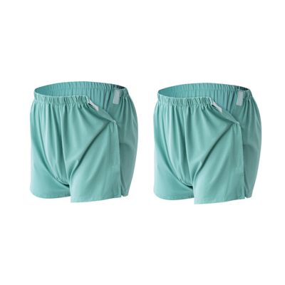 2-Pack Tear Away Post Surgery Boxers Briefs for Men, Full Open Stick-on Briefs, Disabled Adaptive Underwear, W34 Green