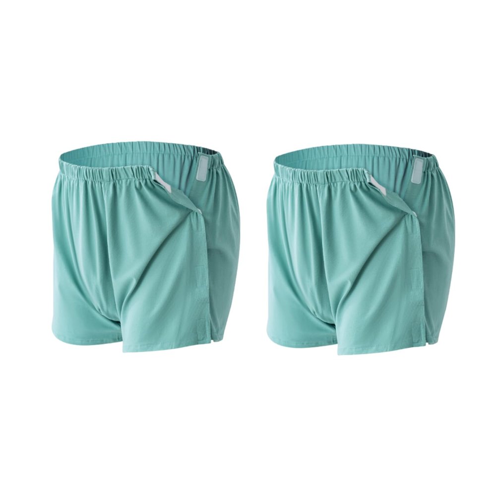 2-Pack Tear Away Post Surgery Boxers Briefs for Men, Full Open Stick-on Briefs, Disabled Adaptive Underwear, W34 Green