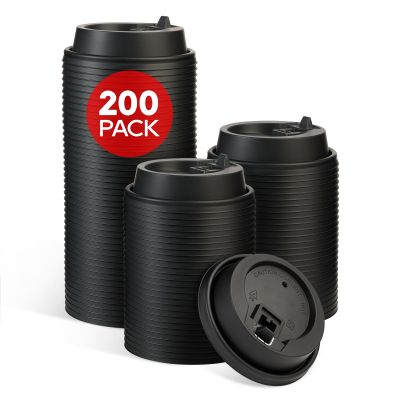 LITOPAK 200 Count Coffee Cup Lids, 3.54'' Disposable Plastic Lids for 10oz, 12oz, 16oz, and 20oz Paper Cups, Black