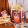 LeZakaa Thanksgiving Gift Bag, Pumpkin Bouquet Give Thanks Metallic Foil Autumn Design, Matching Tissue Paper, Greeting Card and Tag, for Fall Thanksgiving, Holiday Celebration, 13" x 10" x 5", 1 Pcs view 3
