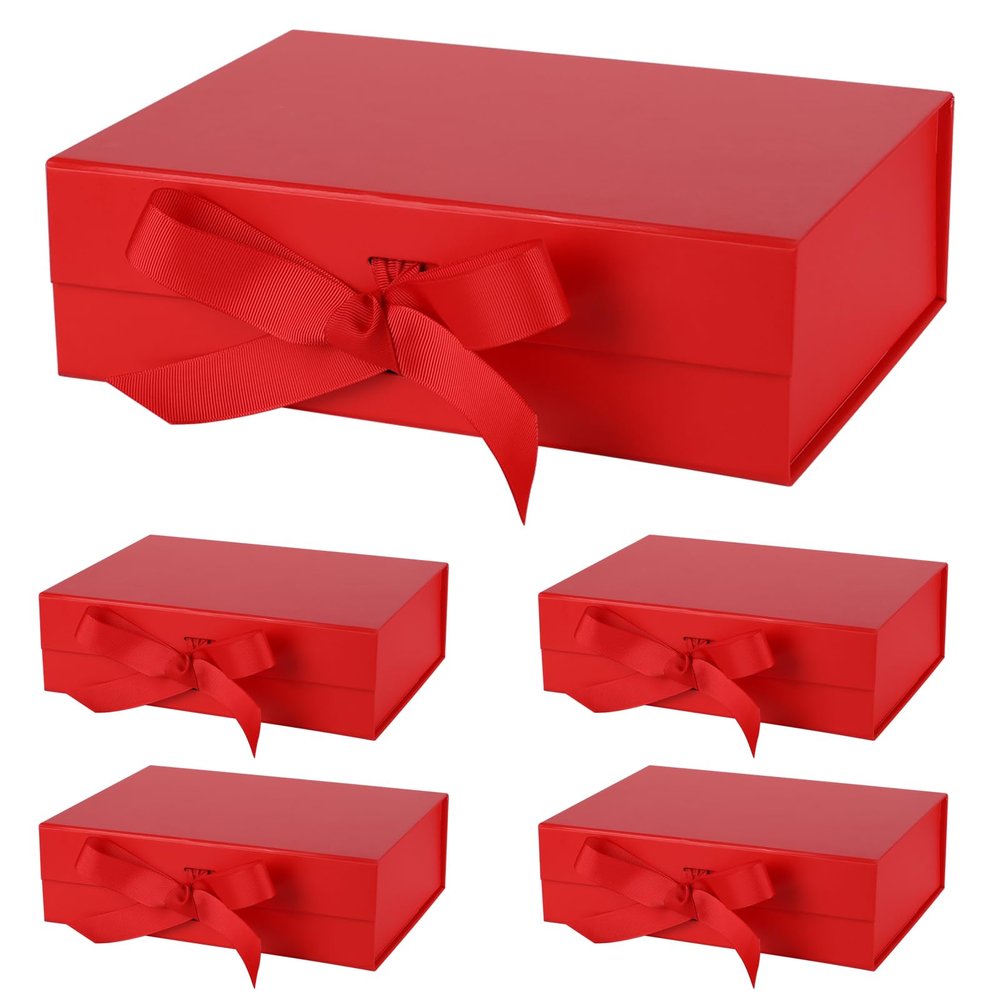 5 Pack Gift Boxes,10.5x7.5x3.5 Inch Magnetic Gift boxes for Presents with Lids Magnetic Closure Rectangle Collapsible for Christms,Mother's Day, Birthdays, Bridal Gifts,Weddings wraps gift(Red)