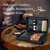 CONTACTS Full Grain Leather Cigar Case Travel Cigars Humidor Box Accessories Organizer with Cigar Cutter Lighter Pocket for 5 Pcs Cigars (Black) view 2