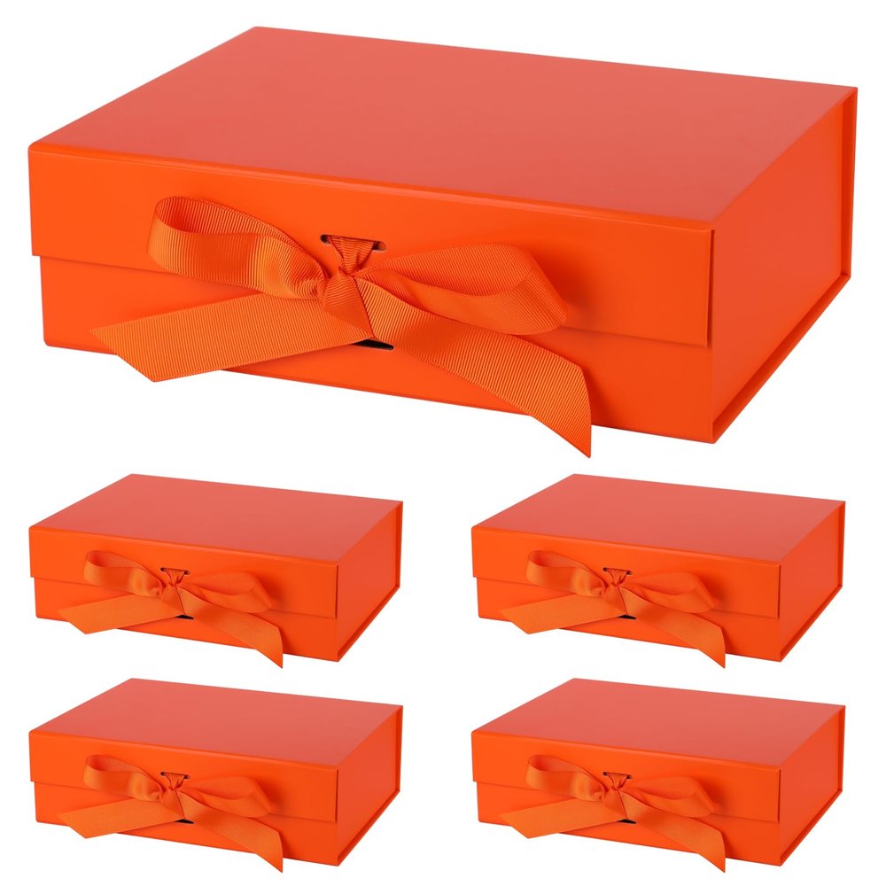 5 Pack Gift Boxes,10.5x7.5x3.5 Inch Magnetic Gift boxes for Presents with Lids Magnetic Closure Rectangle Collapsible for Christms,Mother's Day, Birthdays, Bridal Gifts,Weddings wraps gift(Orange)