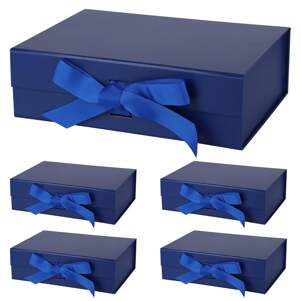 5 Pack Gift Boxes,10.5x7.5x3.5 Inch Magnetic Gift boxes for Presents with Lids Magnetic Closure Rectangle Collapsible for Christms,Mother's Day, Birthdays, Bridal Gifts,Weddings wraps gift(Blue)