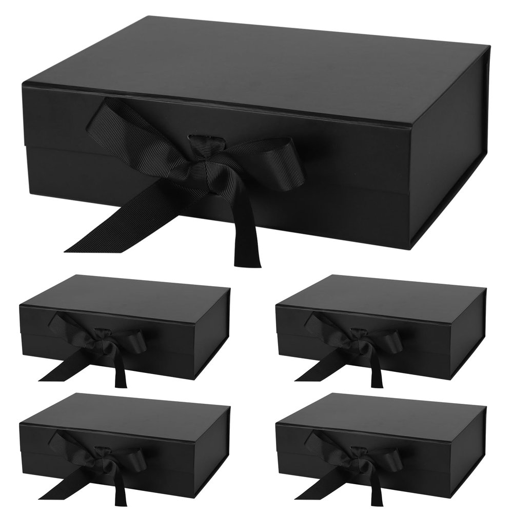 5 Pack Gift Boxes,10.5x7.5x3.5 Inch Magnetic Gift boxes for Presents with Lids Magnetic Closure Rectangle Collapsible for Christms,Mother's Day, Birthdays, Bridal Gifts,Weddings wraps gift(Black)