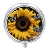 Round Pill Box 3 Compartment Pill Case for Purse & Pocket Small Pill Organizer Butterfly and Sunflower Travel Pillbox Portable Oil Storage Box Metal Medicine Vitamin Organizer Unique Gift view 1