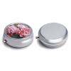 Round Pill Box 3 Compartment Pill Case for Purse & Pocket Small Pill Organizer Pink Rose Hydrangea Travel Pillbox Portable Oil Storage Box Metal Medicine Vitamin Organizer Unique Gift view 3
