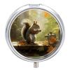 Round Pill Box 3 Compartment Pill Case for Purse & Pocket Small Pill Organizer Squirrel Eats Nuts Travel Pillbox Portable Oil Storage Box Metal Medicine Vitamin Organizer Unique Gift view 1