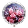 Round Pill Box 3 Compartment Pill Case for Purse & Pocket Small Pill Organizer Pink Roses and Butterflies Travel Pillbox Portable Oil Storage Box Metal Medicine Vitamin Organizer Unique Gift view 1