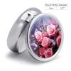 Round Pill Box 3 Compartment Pill Case for Purse & Pocket Small Pill Organizer Pink Roses and Butterflies Travel Pillbox Portable Oil Storage Box Metal Medicine Vitamin Organizer Unique Gift view 2
