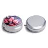 Round Pill Box 3 Compartment Pill Case for Purse & Pocket Small Pill Organizer Pink Roses and Butterflies Travel Pillbox Portable Oil Storage Box Metal Medicine Vitamin Organizer Unique Gift view 3