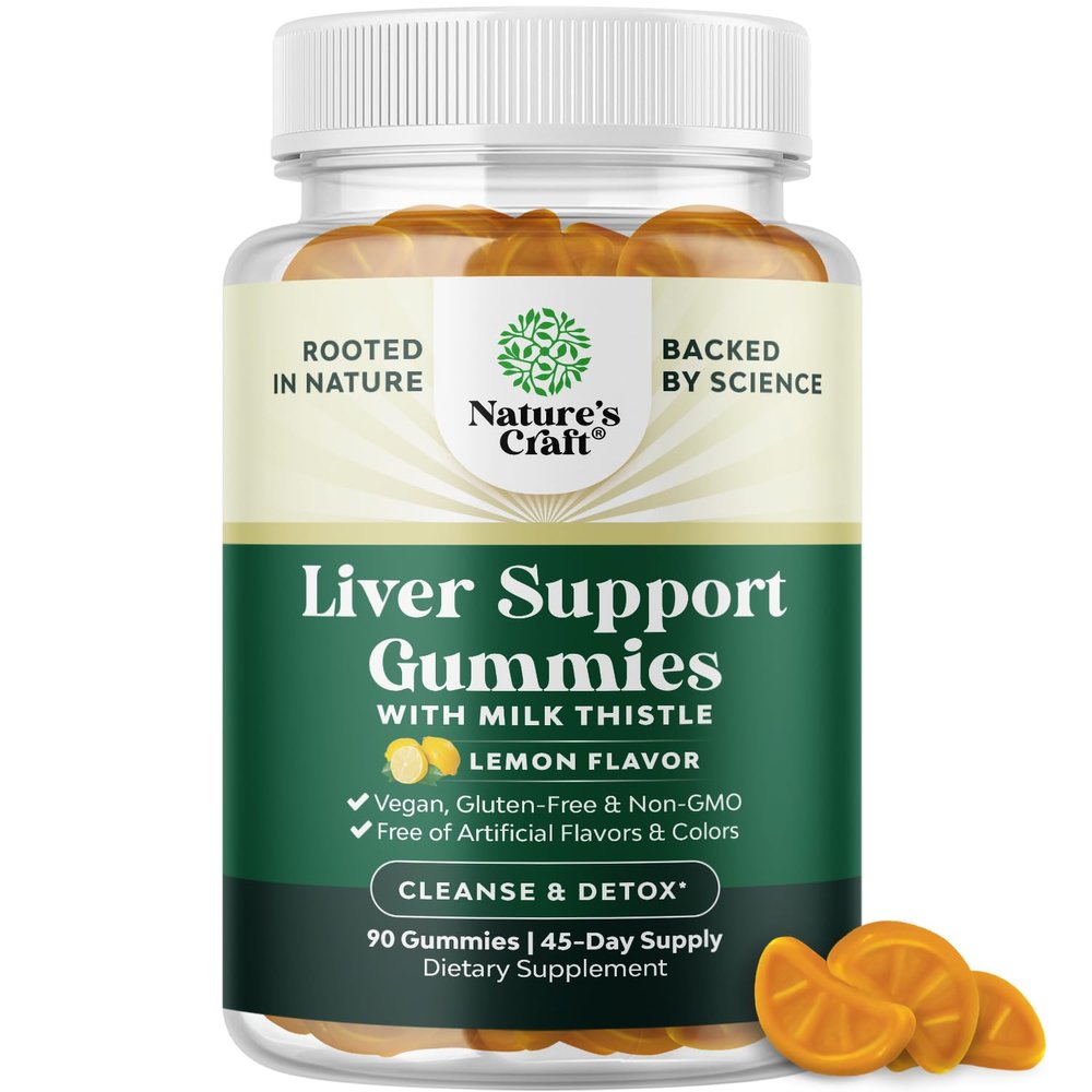 Natures Craft Cleansing Herbal Liver Detox Gummies Liver Support Milk Thistle Gummies with Artichoke Extract Turmeric Curcumin and L-Carnitine - Vegan and Non-GMO - Sweet Lemon (45 Servings)
