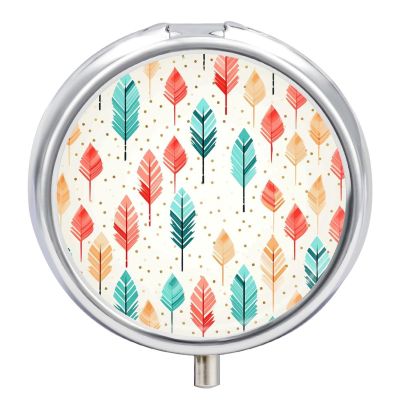 Round Pill Box 3 Compartment Pill Case for Purse & Pocket Small Pill Organizer Coral and Teal Arrows Travel Pillbox Portable Oil Storage Box Metal Medicine Vitamin Organizer Unique Gift