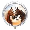 Round Pill Box 3 Compartment Pill Case for Purse & Pocket Small Pill Organizer Couple Horse Travel Pillbox Portable Oil Storage Box Metal Medicine Vitamin Organizer Unique Gift view 1