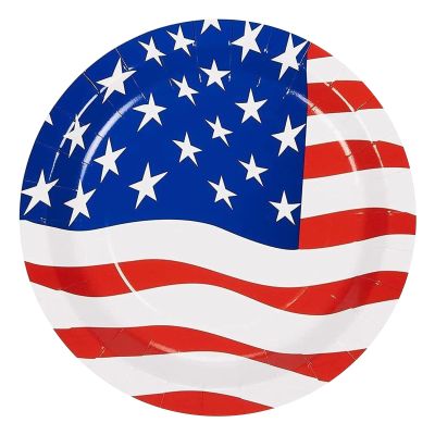HELLORSO Medium Paper Plates, 9 Inch, Microwave-Safe,Soak-Proof, Disposable Plates For Everyday Breakfast, Lunch,Dinner Meals,Durable Paper Plates for Barbecues, Picnics,American Flag,16 Count (Blue)