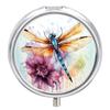 Round Pill Box 3 Compartment Pill Case for Purse & Pocket Small Pill Organizer Dragonfly Watercolor Painting Travel Pillbox Portable Oil Storage Box Metal Medicine Vitamin Organizer Unique Gift view 1