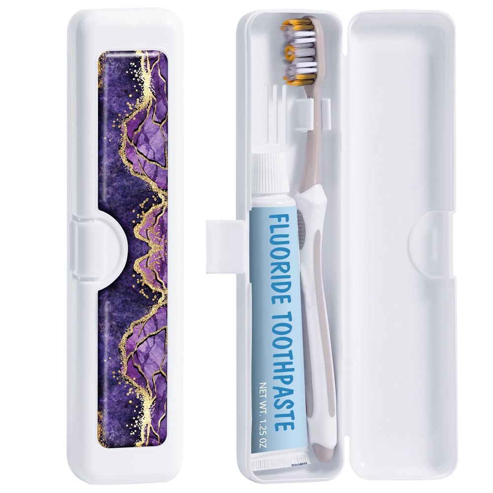 Gerkia Toothbrush Travel Case - Colorful Pattern, Holder and Covers for Toothbrushes, Includes Tongue Scraper Case