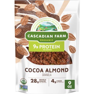 Cascadian Farm Organic Granola, Cocoa Almond, Protein Granola, Non-GMO, 9 oz Resealable Pouch