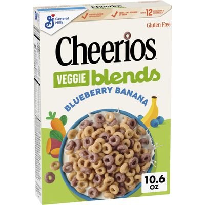 Cheerios Veggie Blends Breakfast Cereal, Blueberry Banana, Made with Fruits and Veggies, 10.6 oz