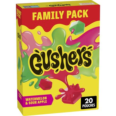 Gushers Fruit Flavored Kids Snacks, Watermelon and Sour Apple Flavor, 20 Pouches, Family Pack, 16 oz