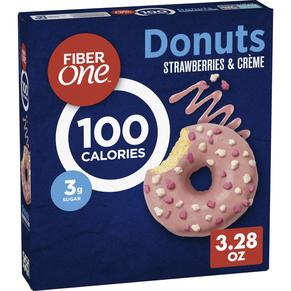 Fiber One 100 Calorie Donuts, Strawberries and Creme, 3g Sugar, 4 Ct, 3.28 oz
