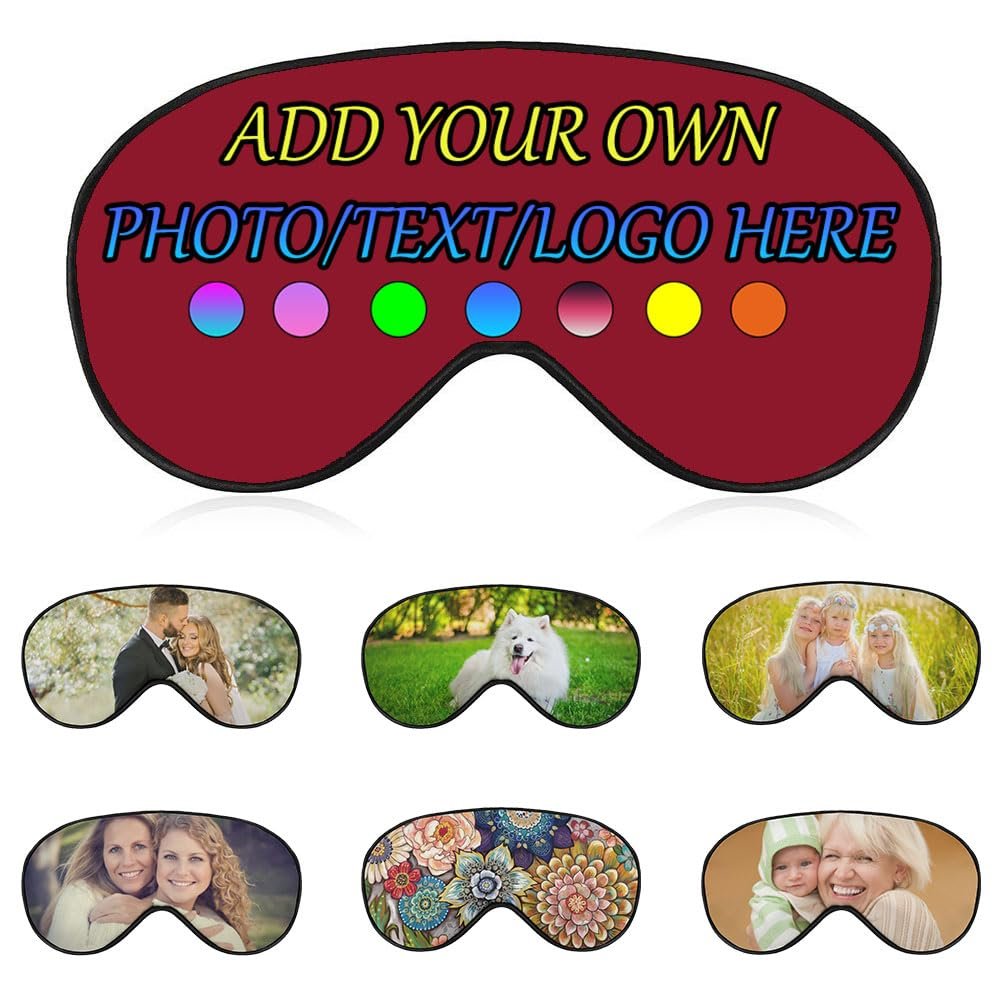 Personalized Eye Mask, Custom Eyeshade Blindfold Add Your Design Image Text Customized Eye Cover with Adjustable Strap for Sleeping Travel Work Naps Blocks Light, Dark Red