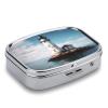 Pill Box Portable Pill Case for Pocket Light House Ocean Travel Small Pill Organizer 2 Compartment Metal Pill Container Holder for Medicine Vitamins Fish Oil Supplements view 3
