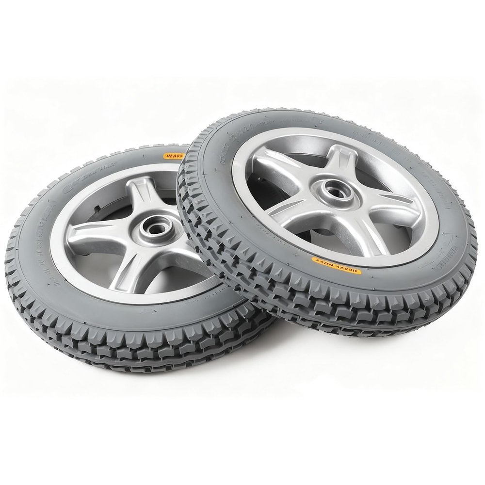 1 Pair 12 Inch Electric Wheelchair Replacement Rear Wheels, Solid Rubber Tires, with 17mm(5/8") Bearing