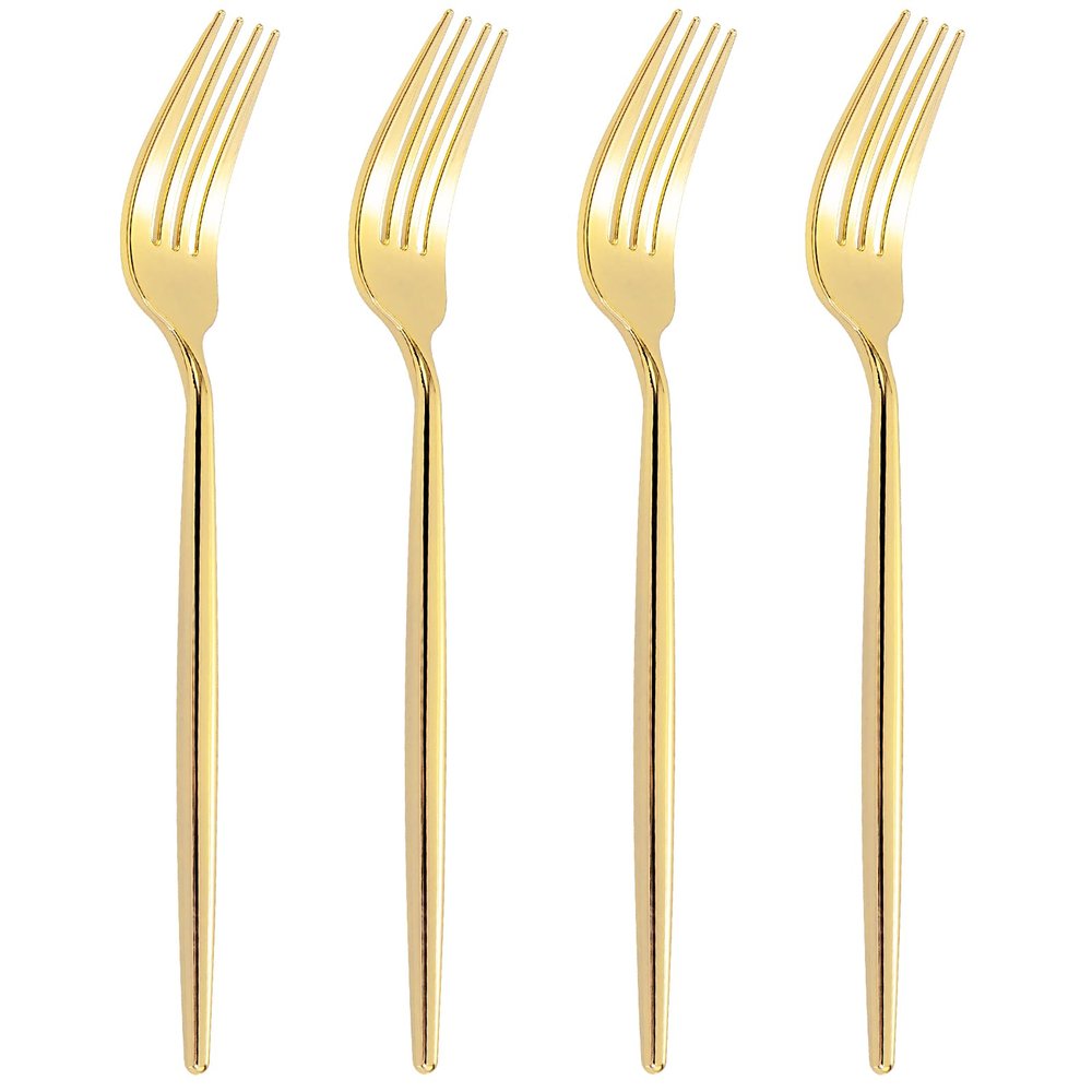 U-QE 60Pcs Gold Plastic Forks - Heavy Duty Plastic Forks Disposable - 7.6 Inch Gold Disposable Forks - Luxurious Plastic Silverware Perfect for Parties, Weddings and Other Daily Events