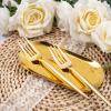 U-QE 60Pcs Gold Plastic Forks - Heavy Duty Plastic Forks Disposable - 7.6 Inch Gold Disposable Forks - Luxurious Plastic Silverware Perfect for Parties, Weddings and Other Daily Events view 3
