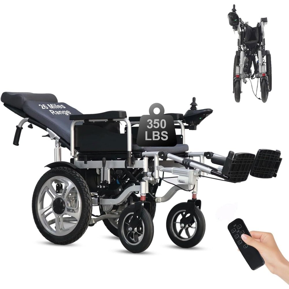 26 Miles Range Reclining Electric Wheelchair for Adults,500W Motors All Terrain Power Wheelchair with Remote Control,Portable Foldable Motorized Wheelchair for Senior, Airline Approved