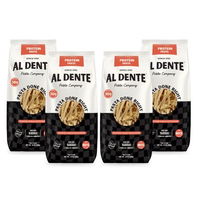 Al Dente Protein Pasta Roasted Garlic Fettuccine 30g High Protein in 3.5oz Serving, Lower Carb. Cage-Free Eggs & Semolina. (Previously Carba-Nada, Packaging May Vary) - 10oz Bags (Pack of 4)
