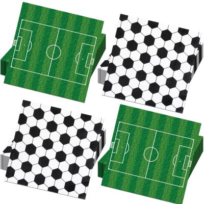 120pcs Soccer Napkins Soccer Party Decorations Soccer Ball Square Grass Sport Theme Disposable Paper Napkins Table Decor for Wold Cup Birthday Party Supplies