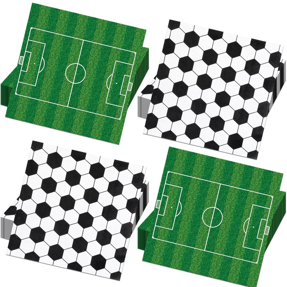 120pcs Soccer Napkins Soccer Party Decorations Soccer Ball Square Grass Sport Theme Disposable Paper Napkins Table Decor for Wold Cup Birthday Party Supplies
