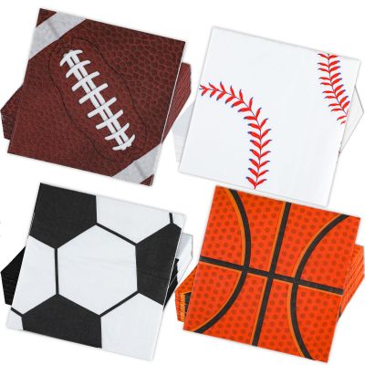 120Pcs Sports Napkins Sports Party Decorations All Star Basketball Football Baseball Soccer Disposable Paper Napkins Table Decor for Boys Birthday Party Supplies
