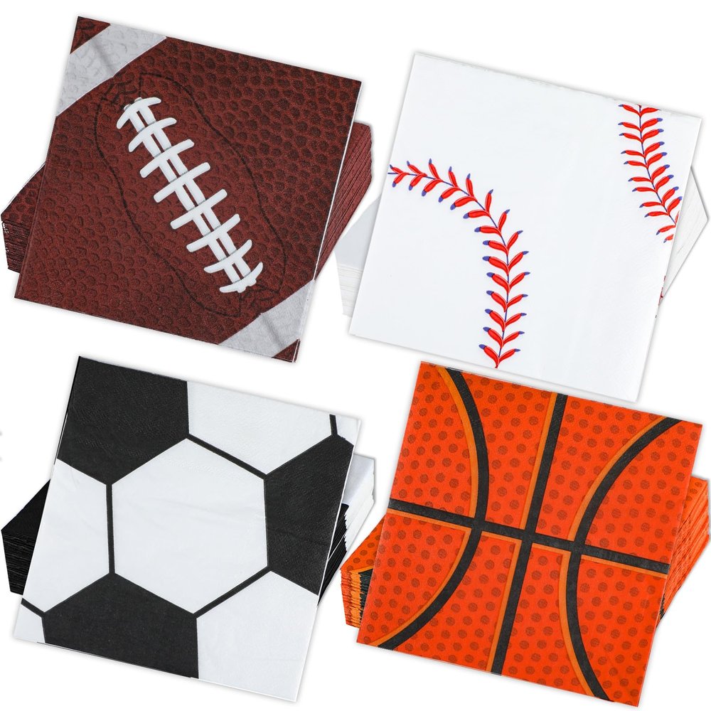 120Pcs Sports Napkins Sports Party Decorations All Star Basketball Football Baseball Soccer Disposable Paper Napkins Table Decor for Boys Birthday Party Supplies