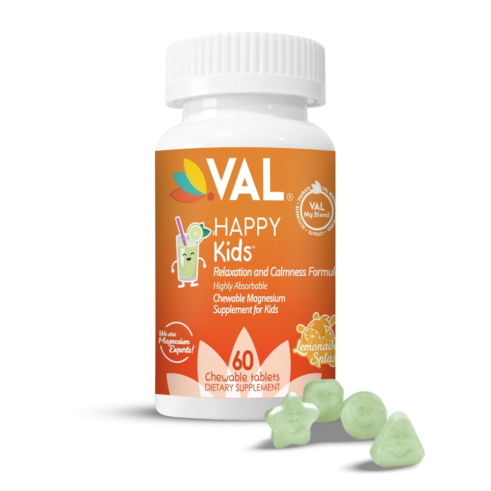 VAL Magnesium for Kids | High-Absorption Magnesium for Calm, Relaxation & Focus | Mg Glycinate, Citrate & Taurate | with Vitamin B6, D & C | Sugar-Free, Non-GMO | Lemonade | 60 Chewable Tablets