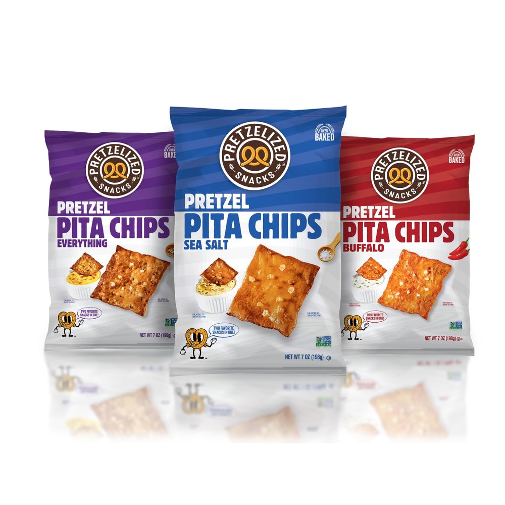 PRETZELIZED SNACKS PRETZELIZED Pretzel Pita Chips, Variety Pack, Sea Salt, Everything, Buffalo, 7oz Bag (Pack of 3)