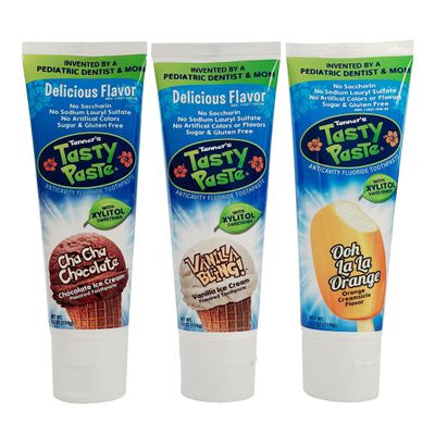 Tanner's Tasty Paste Variety (Vanilla, Chocolate & Orange) Anticavity Fluoride Childrens Toothpaste, Great Tasting Flavors. Safe & Effective for Kids (3-Pack)