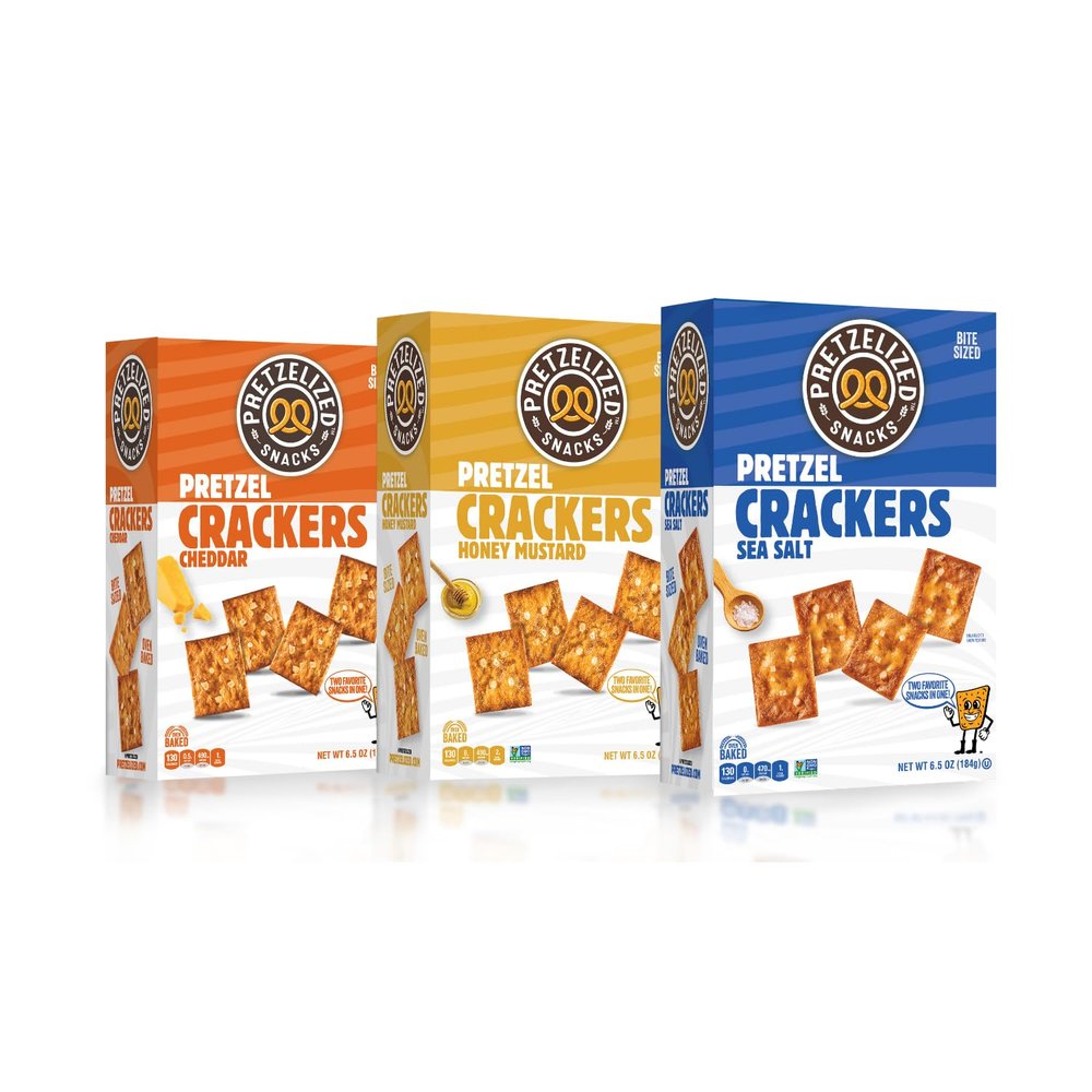 PRETZELIZED SNACKS PRETZELIZED Pretzel Crackers, Variety Pack, Sea Salt, Cheddar, Honey Mustard, 6.5oz Box (Pack of 3)