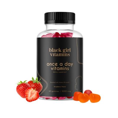 Black Girl Vitamins Once a Day - Womens Multivitamin Gummy - Vitamin A, B, C, E and Zinc. Multivitamin for Women, Immune Support. Vegan, Gluten-Free. Made in The USA (30 Day Supply, Strawberry)
