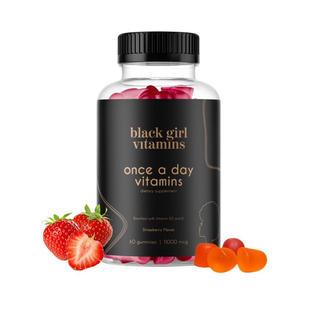 Black Girl Vitamins Once a Day - Womens Multivitamin Gummy - Vitamin A, B, C, E and Zinc. Multivitamin for Women, Immune Support. Vegan, Gluten-Free. Made in The USA (30 Day Supply, Strawberry)