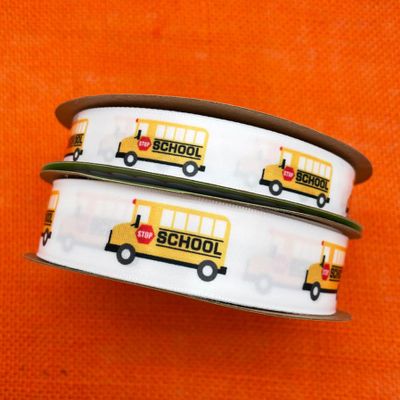 YourSchoiceVi School Bus Ribbon, Back to School Bus Ribbon, Ideal for Gift Wrap, Wreaths, Party Favors, Gift Baskets, Sewing Printed 5/8"" and 7/8"" Satin (5/8 inch), RJKL32
