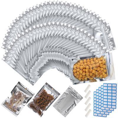 200-Pack 4.7" x 6.7" Small Reclosable Mylar Bags for Food Storage Stand Up Pouch Bags Bulk Resealable Smell Proof Aluminum Silver Foil Bags with Clear Window Kitchen Storage Edible Packaging