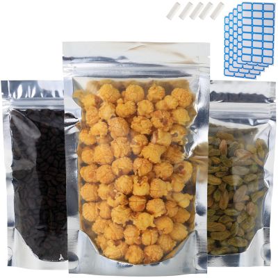 300-Pack Reclosable Large Mylar Bags for Food Storage 7.9" x 11.8" Stand Up Pouch Bags Bulk Resealable Smell Proof Aluminum Silver Foil Bags with Clear Window Kitchen Storage Edible Packaging