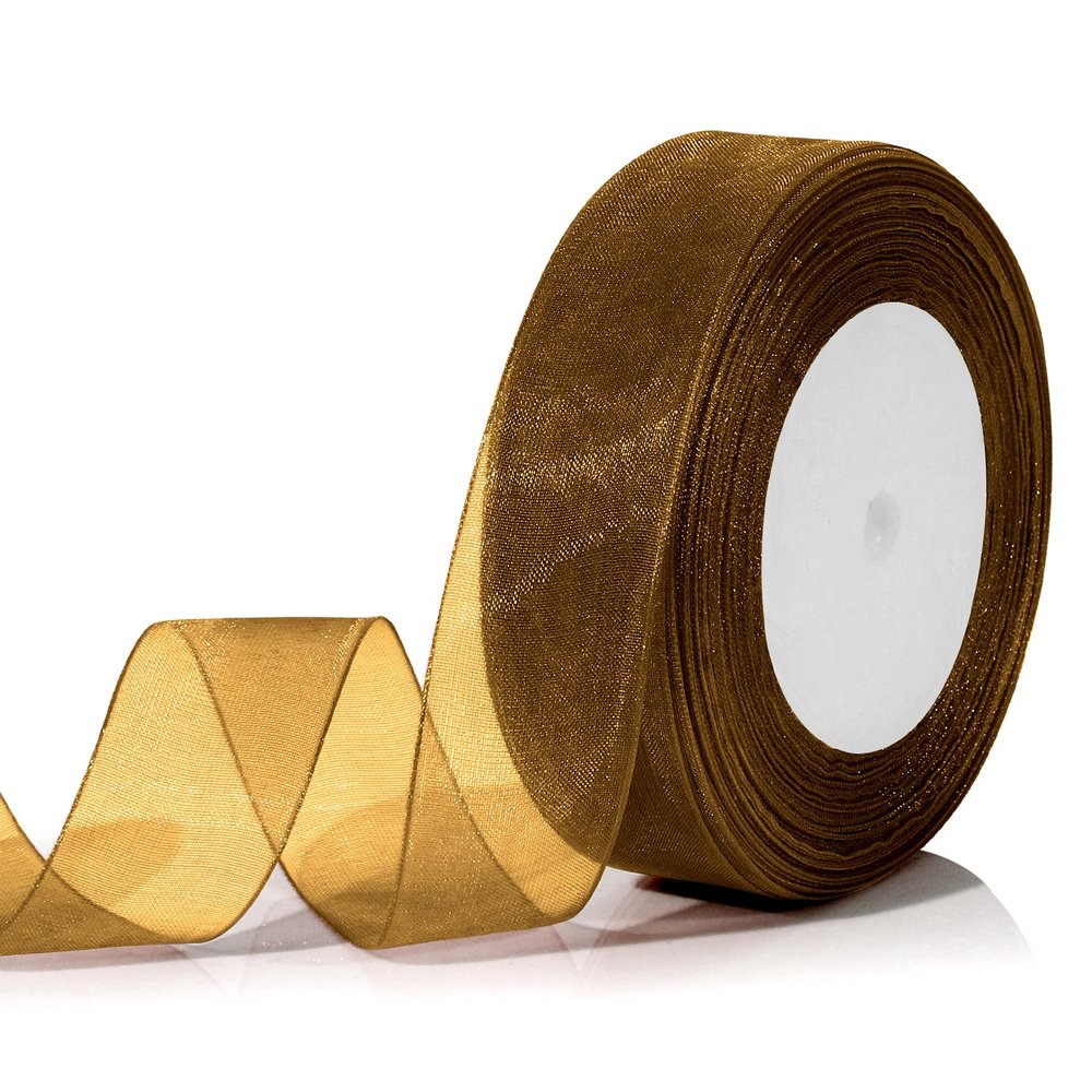 Brown Ribbon for Gift Wrapping - 1 Inch, 50 Yards; Ideal for Crafts, Flower Bouquets, and Holidays