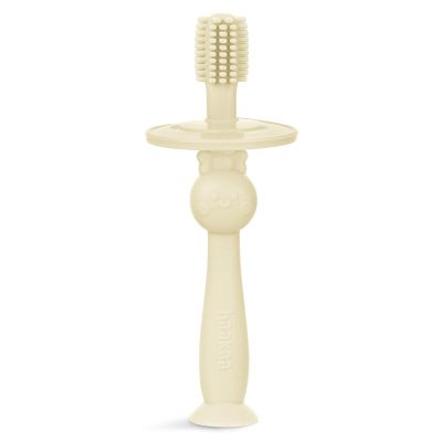 haakaa Infant Toothbrush, Easy to Hold 360 Baby Toothbrush, Train 6month+ Infants Babies and Toddlers for Oral Hygiene, Teether Effect for Sore Gums, 1pc (Cream)